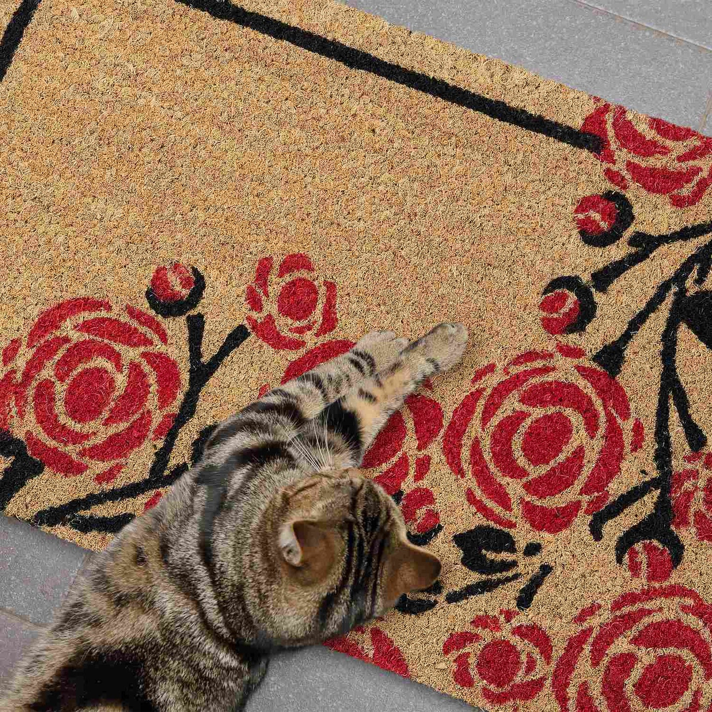 Doormat coconut fiber with roses