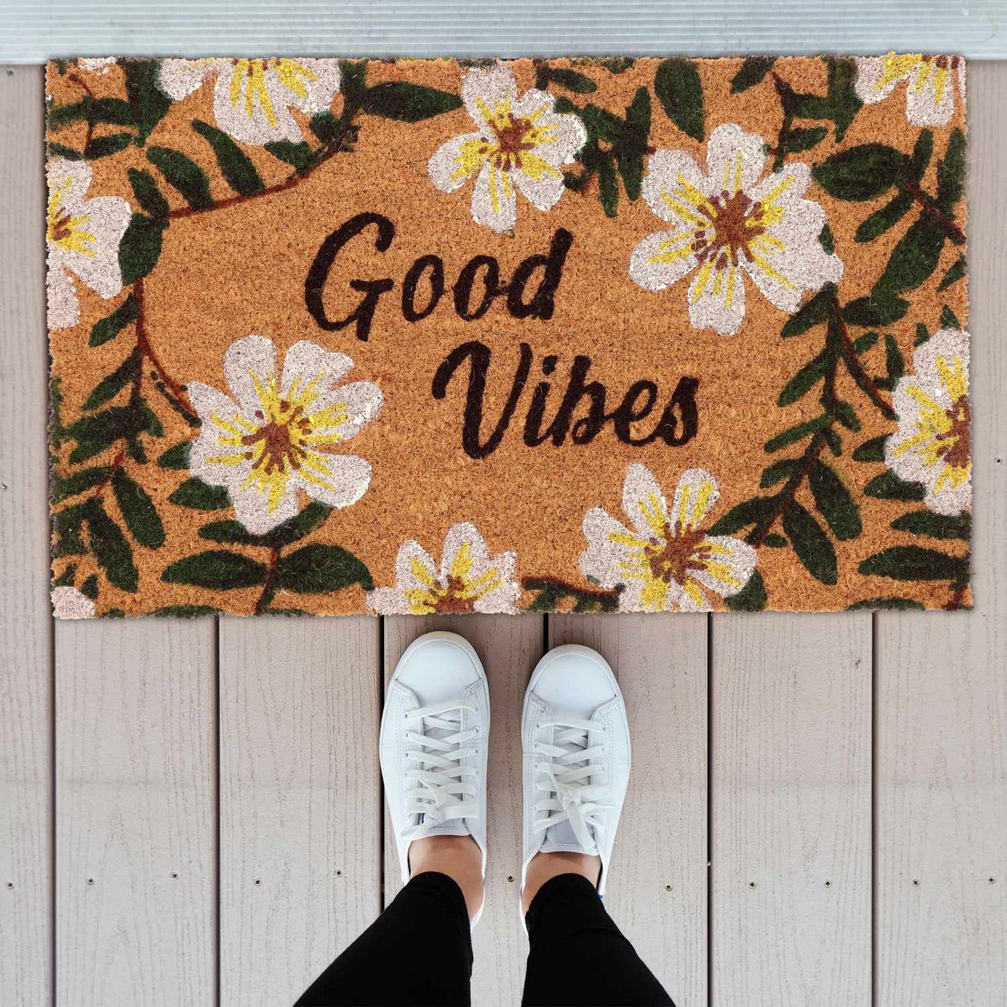 Doormat in coconut Flowers "Good Vibes