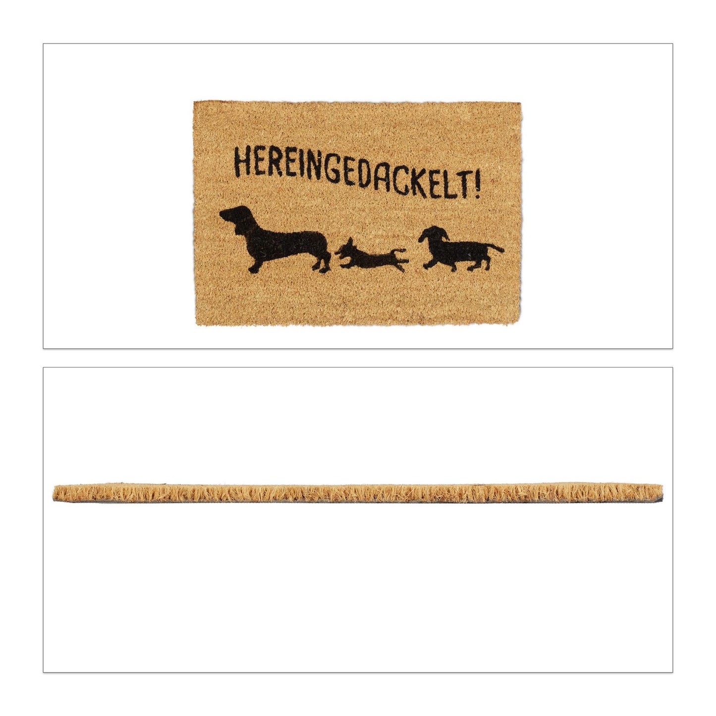 Door mat in coconut "Hereingedackelt"
