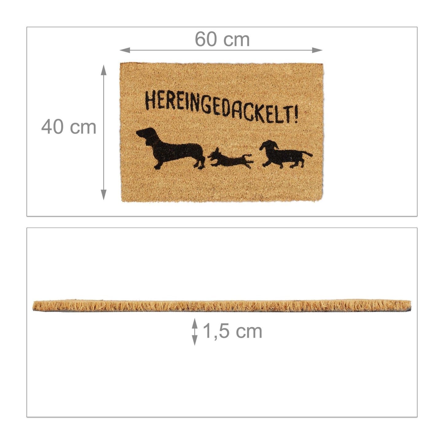 Door mat in coconut "Hereingedackelt"