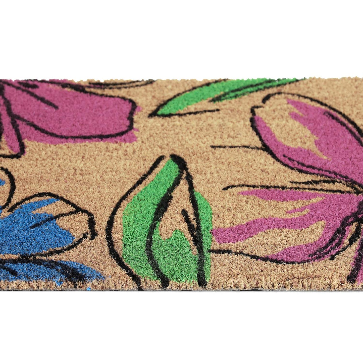 Door mat in coconut with floral motifs