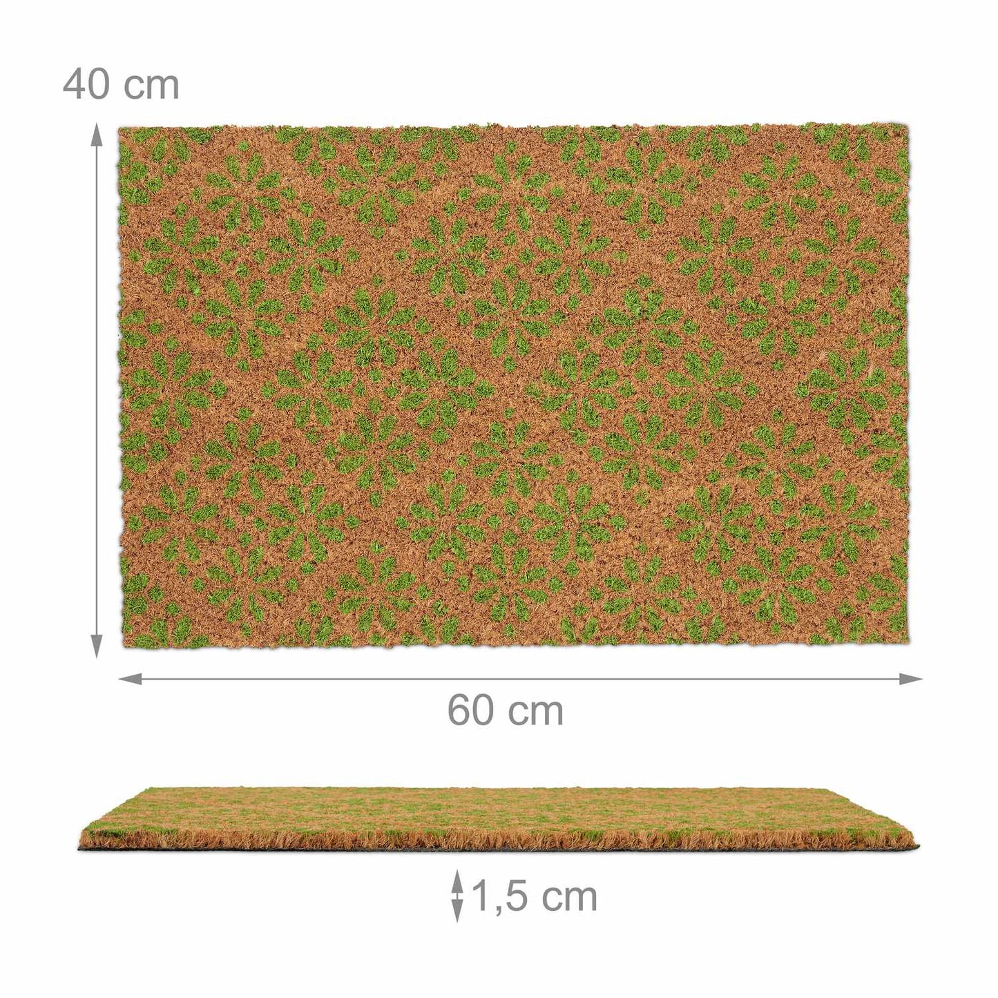 Door mat in coconut with floral pattern
