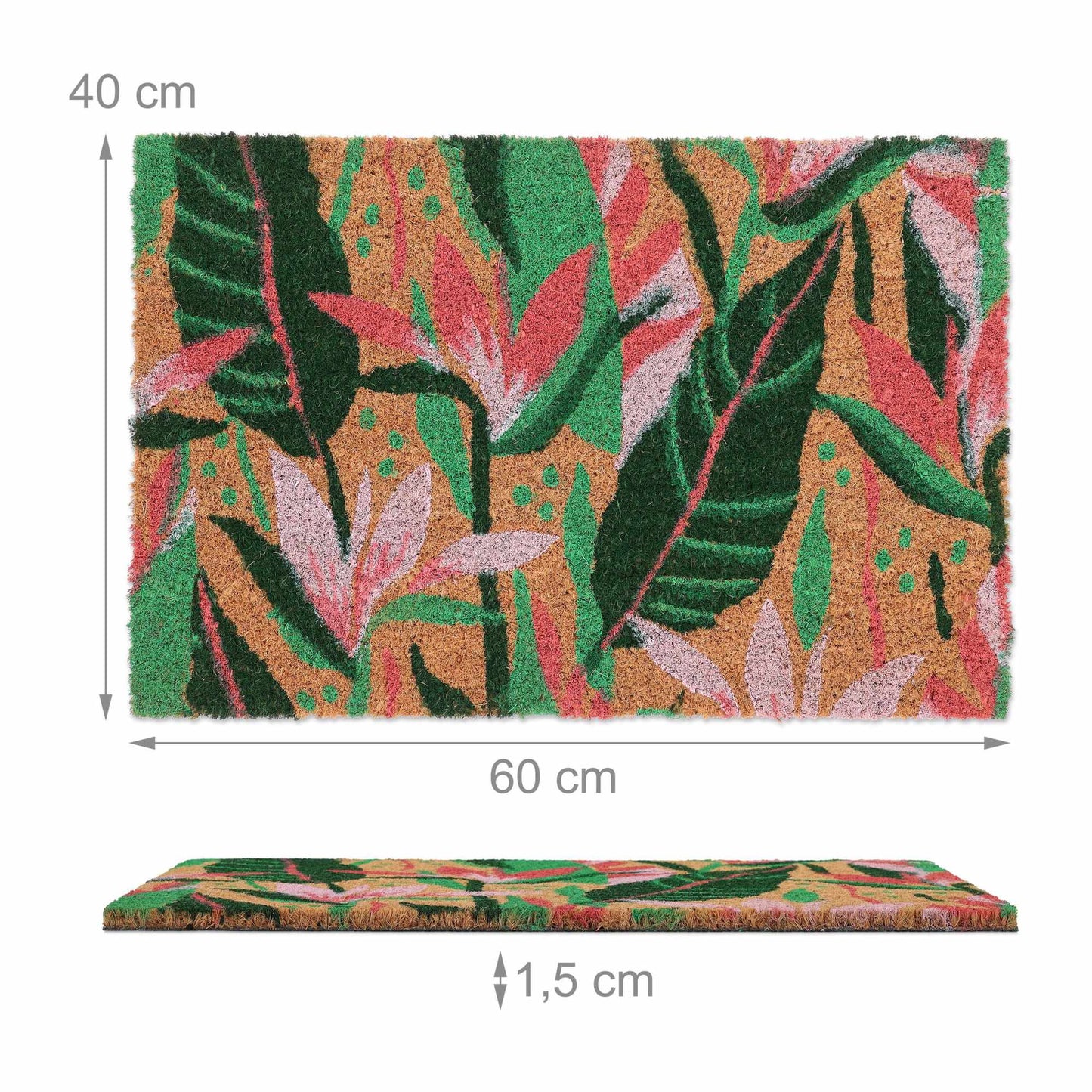 Door mat in coconut with plant motifs