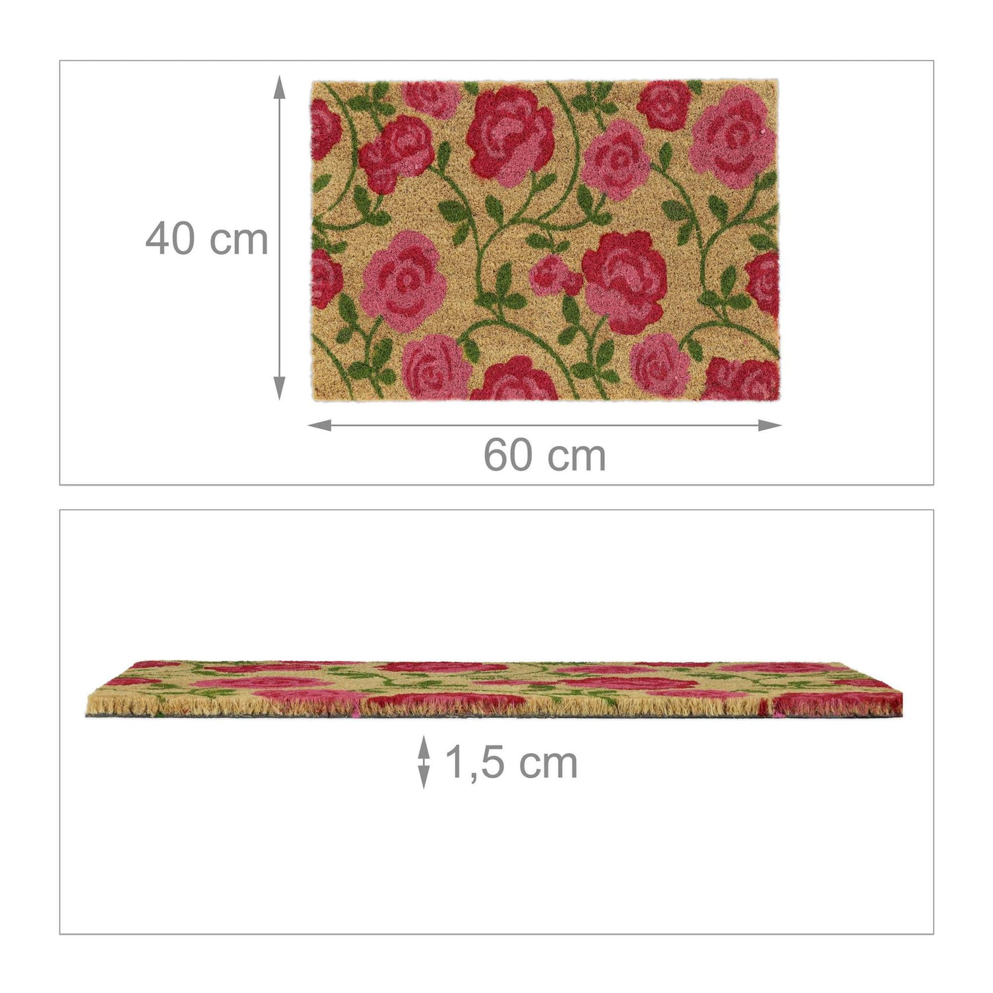 Door mat made of coconut fiber with beautiful roses