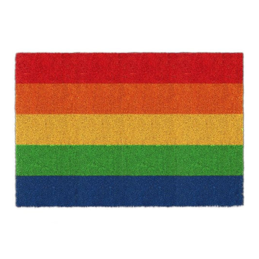 Door mat made of coconut in rainbows