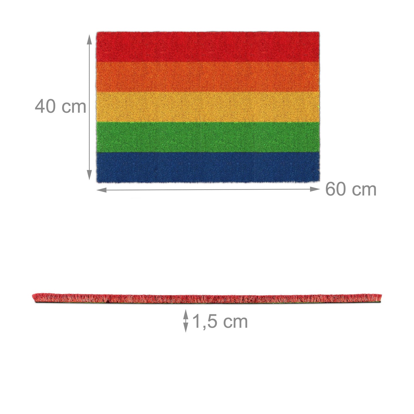 Door mat made of coconut in rainbows