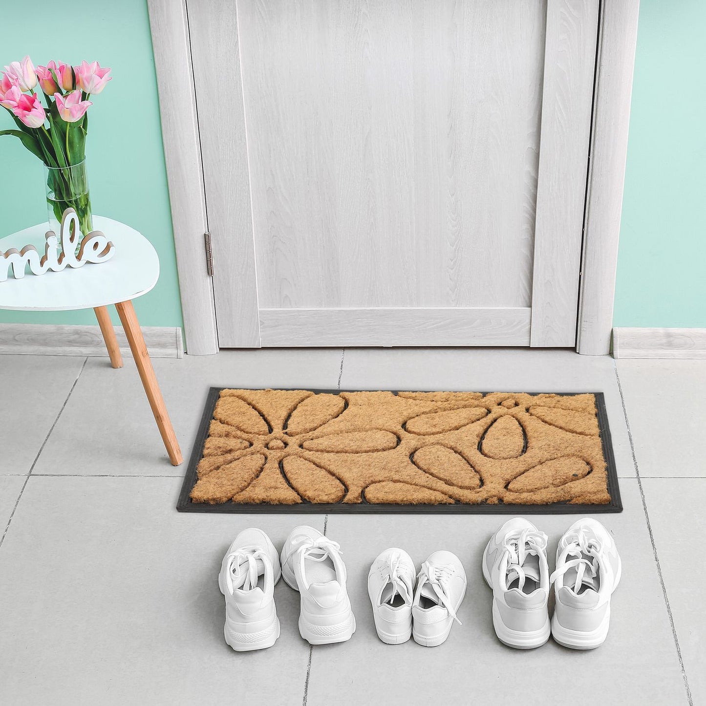 Door mat with flowers Coconut &amp; Rubber