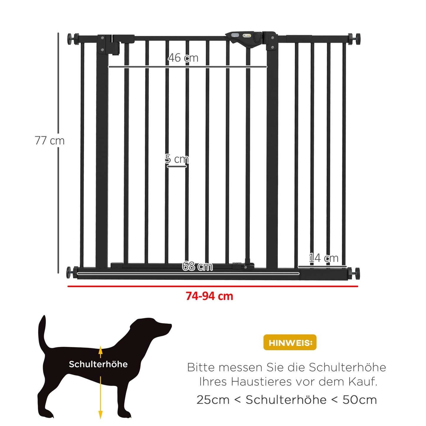 Dog protection gate, adjustable width, no drilling, black