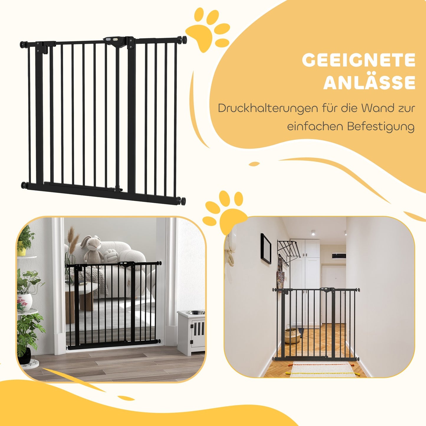 Dog protection gate, adjustable width, no drilling, black