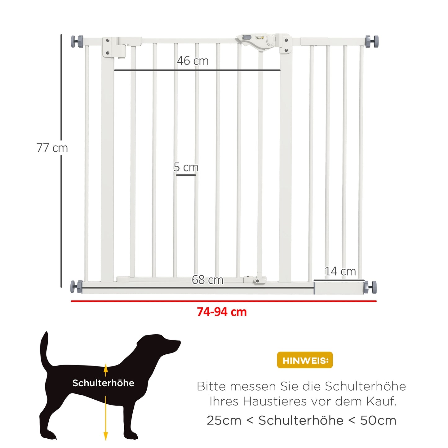 Dog Safety Gate - Expandable Metal, No-Drill, 74-94 cm
