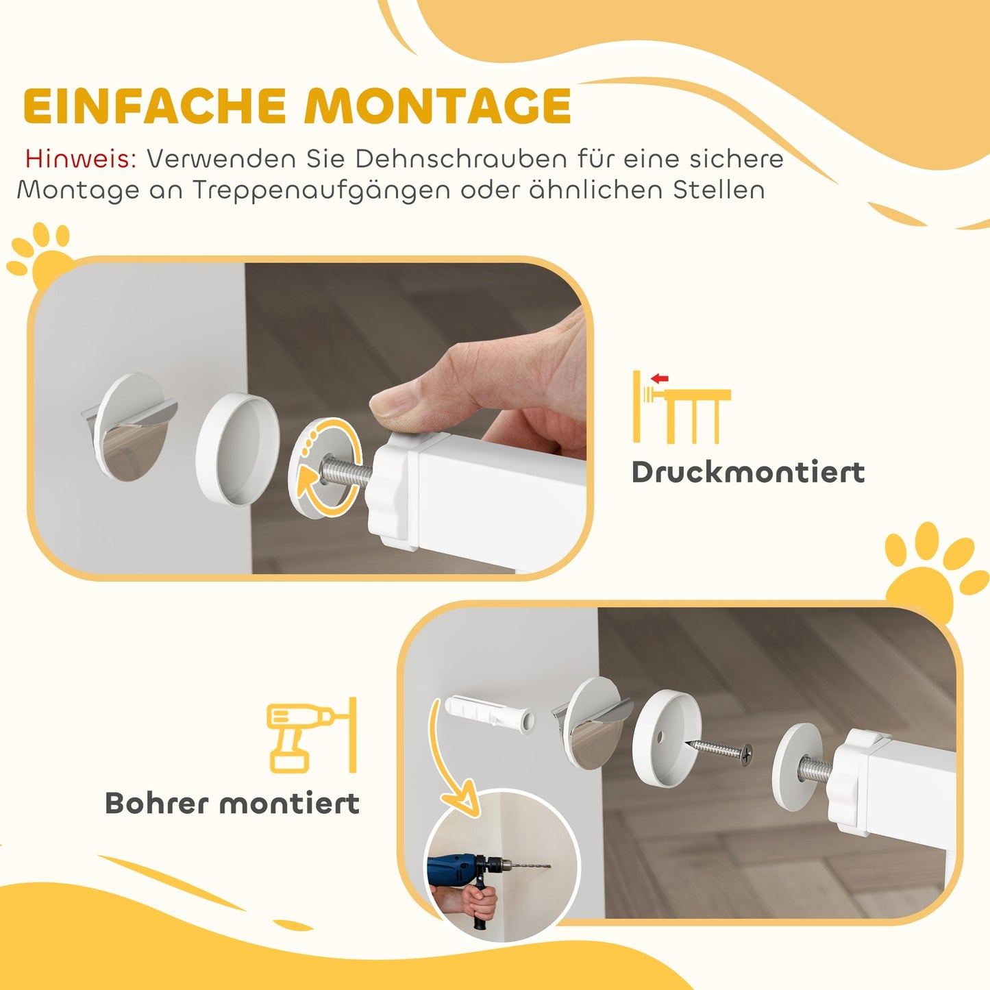 Lockable steel stair gate with cat door, 76-104 cm, White