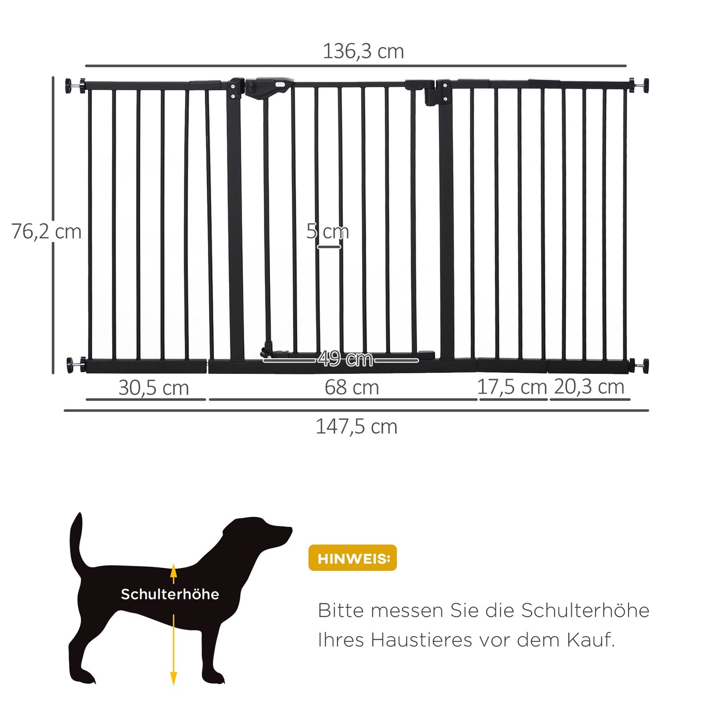 Pet Safety Gate - Metal & Plastic, No Drill, 136.3x76.2cm