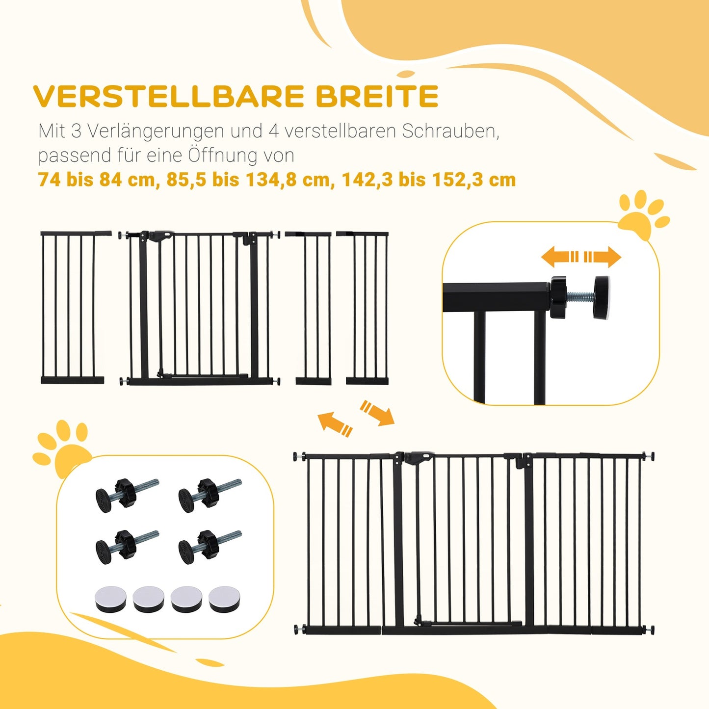 Pet Safety Gate - Metal & Plastic, No Drill, 136.3x76.2cm