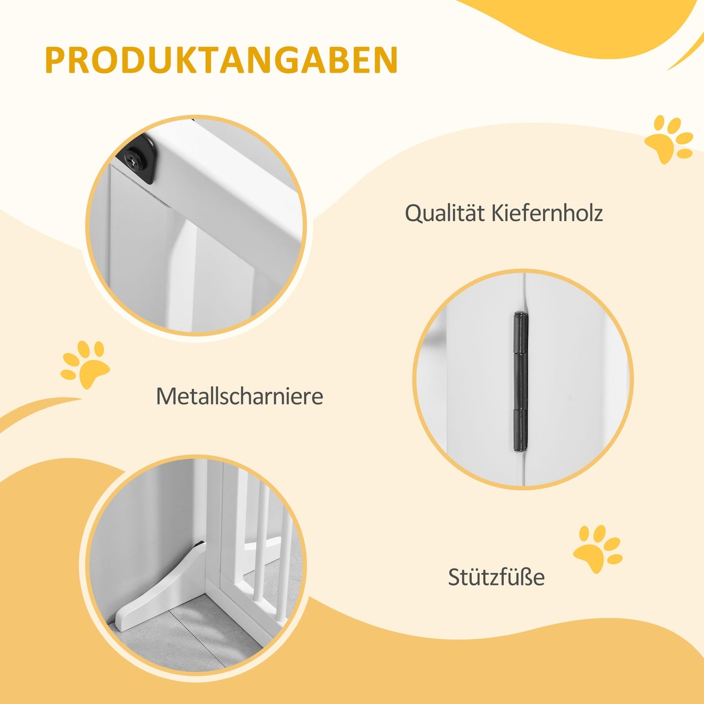 Dog Safety Gate - Freestanding wooden with easy access door, white