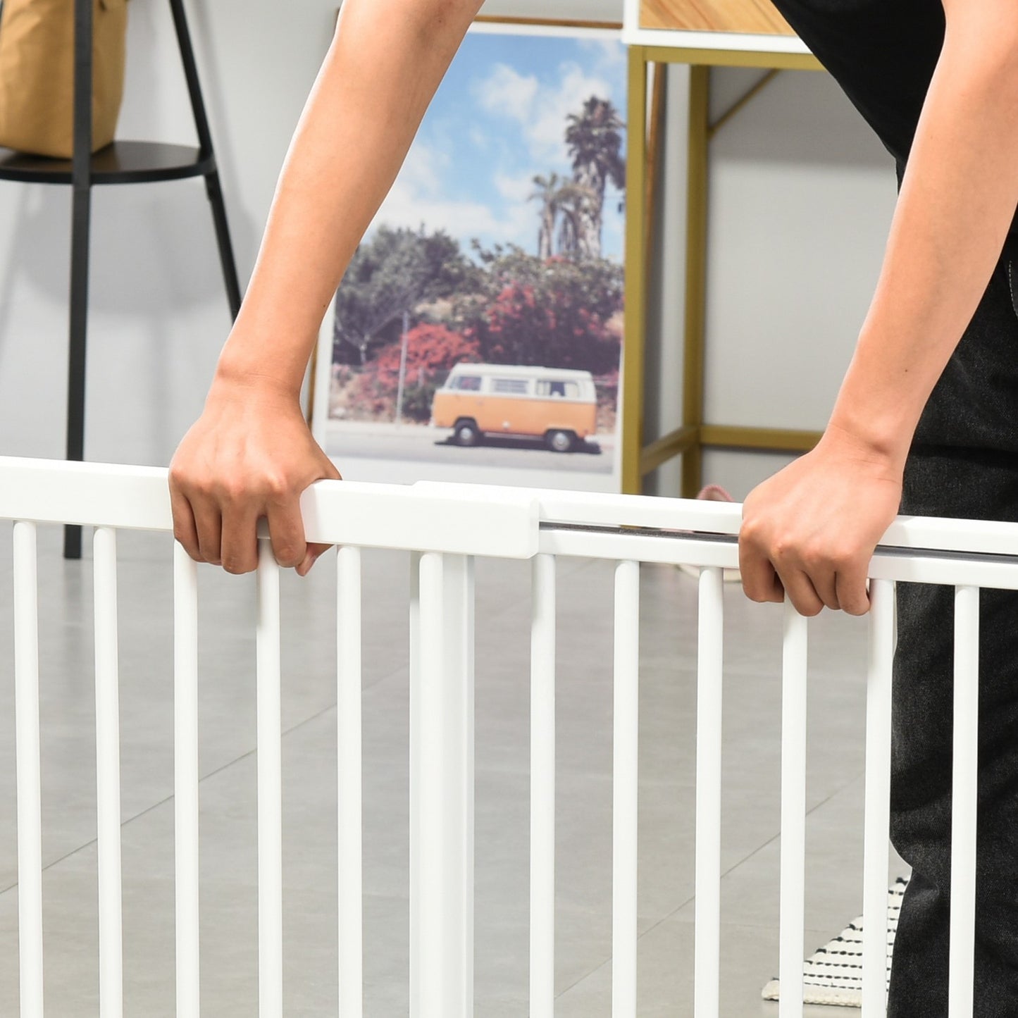 Dog Safety Gate - Freestanding wooden with easy access door, white