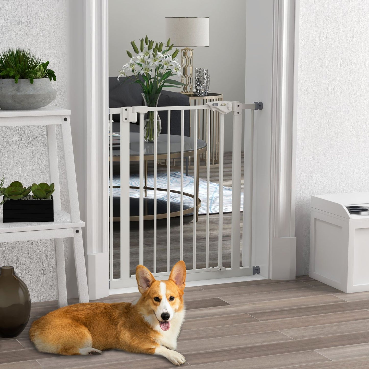 Dog Safety Gate, 74-80 cm, No-Drill, Metal & Plastic