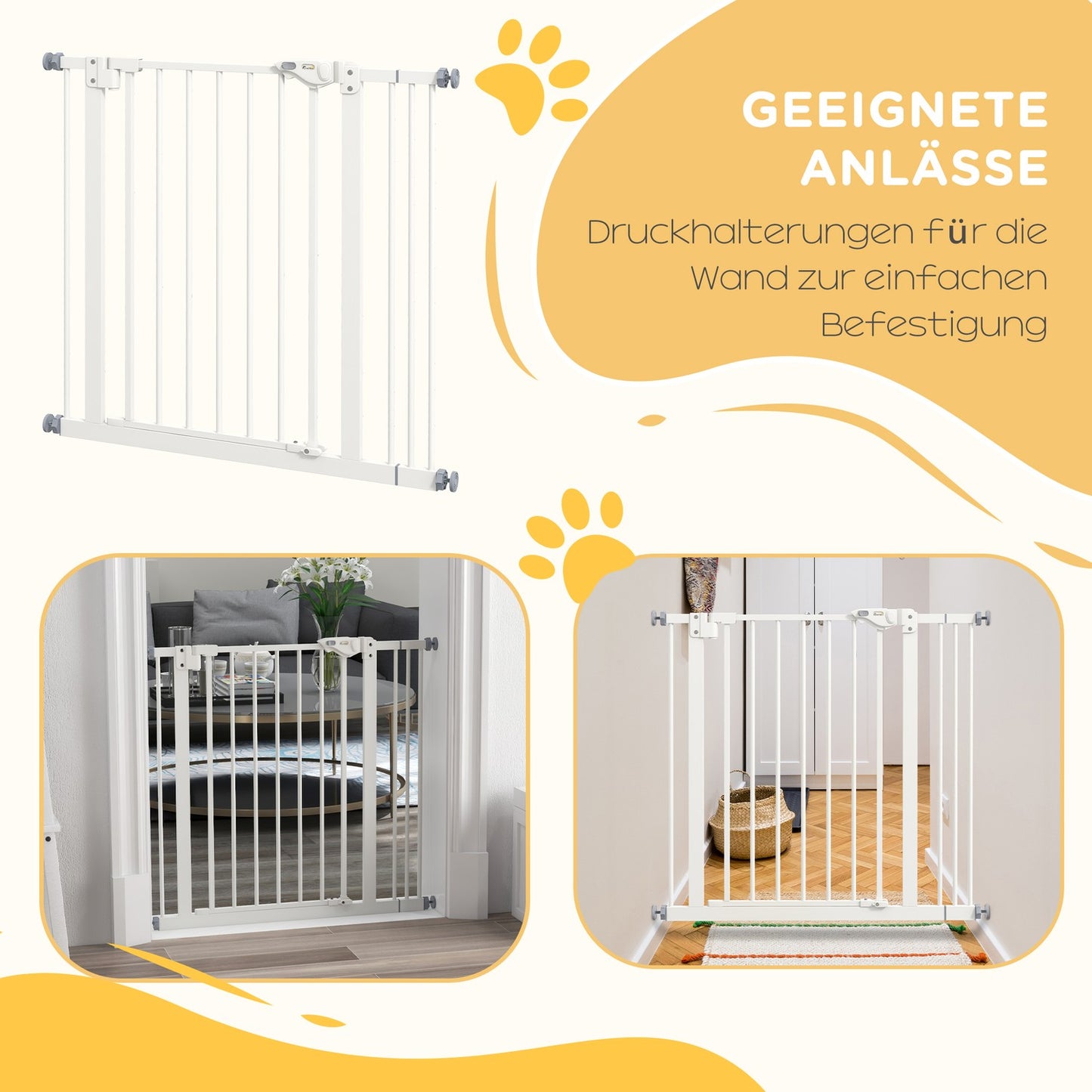 Dog protection gate, 74-87cm, Stair barrier, No drill, White