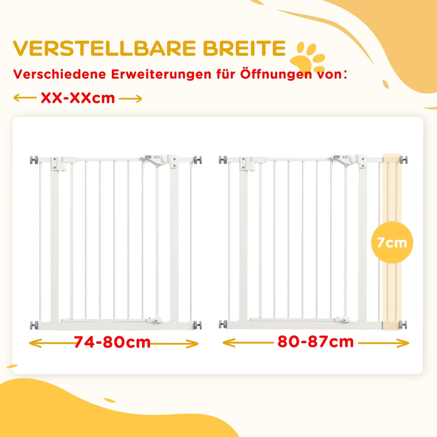Dog protection gate, 74-87cm, Stair barrier, No drill, White