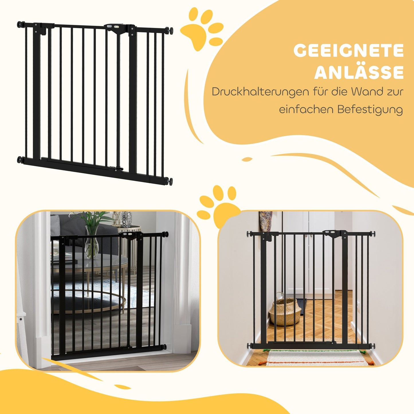 Dog Safety Gate - Adjustable, No-Drill, Black, 74-87 cm