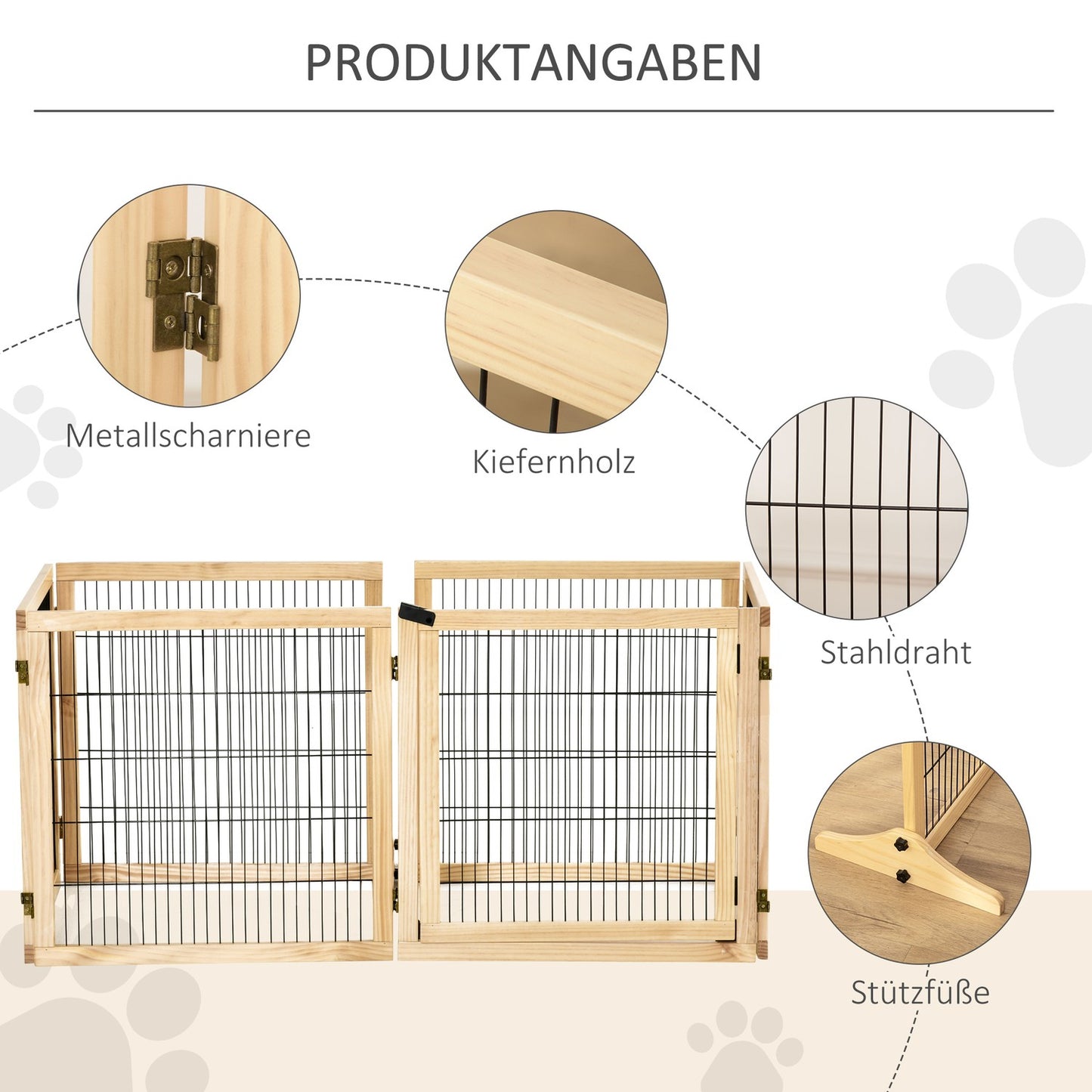 Dog protection gate with footrest, foldable pine, 432x36x70cm