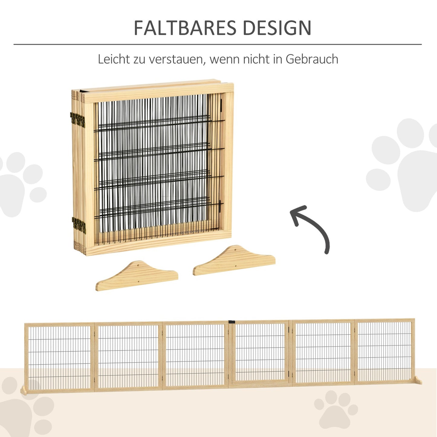 Dog protection gate with footrest, foldable pine, 432x36x70cm
