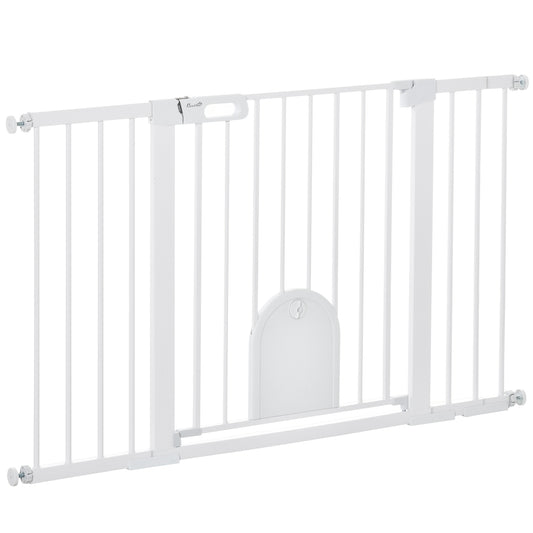 White metal stair gate, 75-131cm, secure clamp