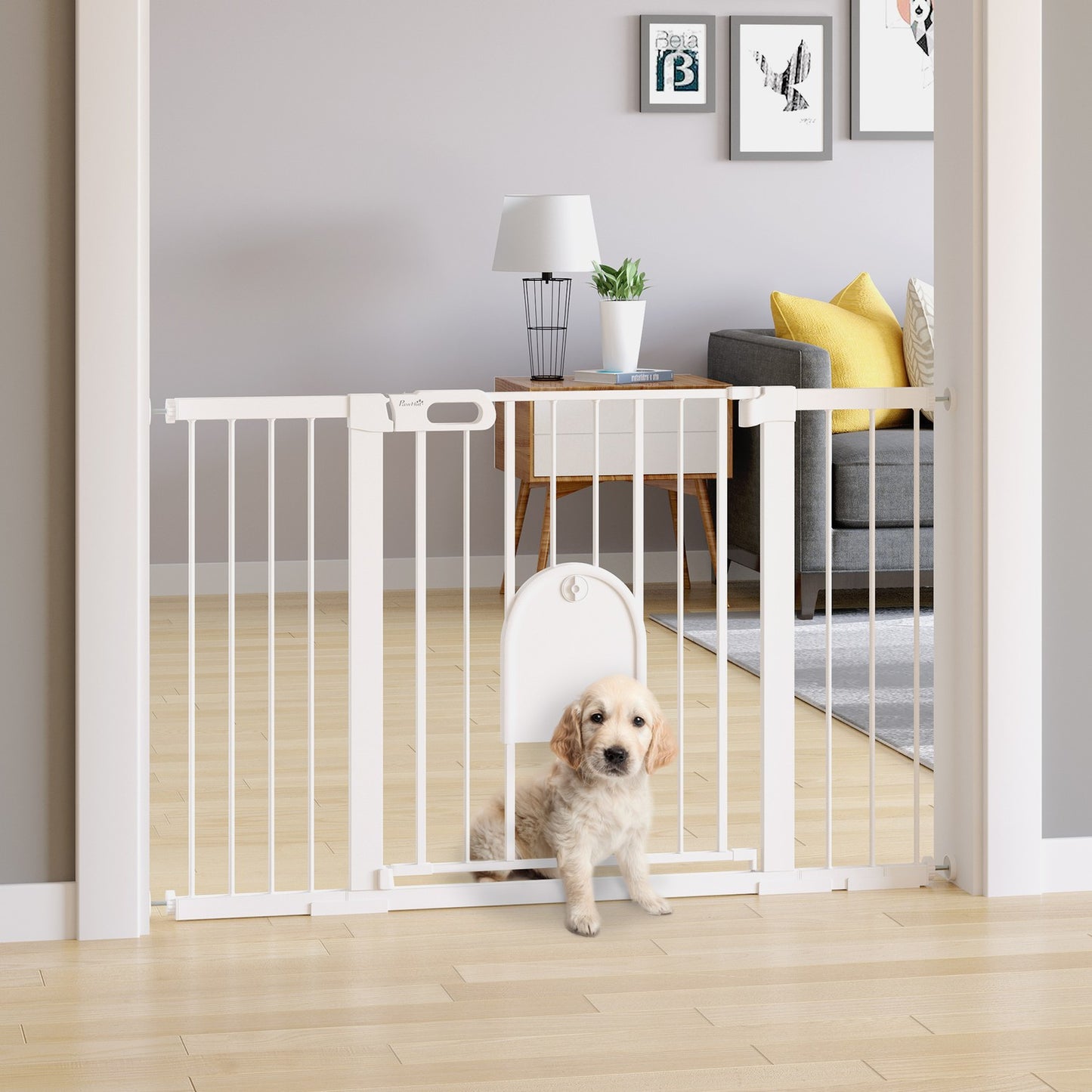 White metal stair gate, 75-131cm, secure clamp