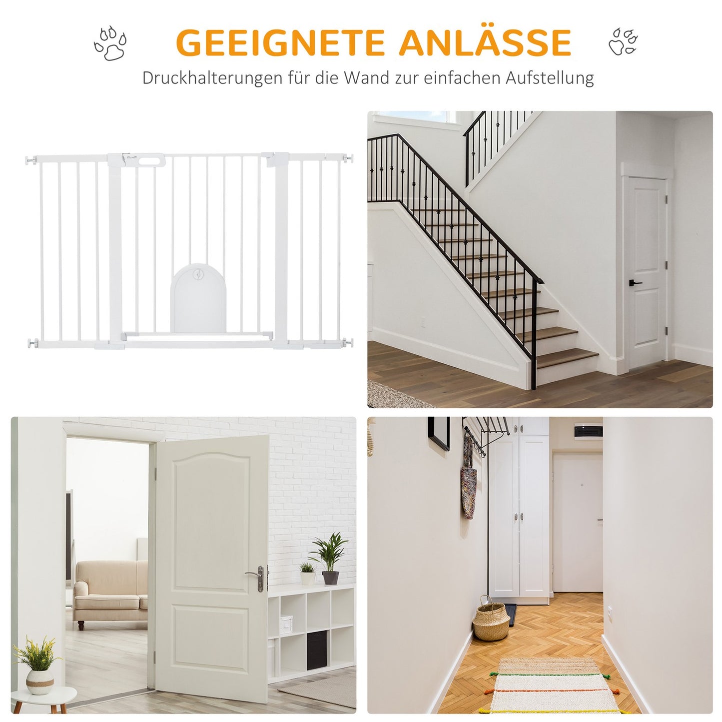 White metal stair gate, 75-131cm, secure clamp
