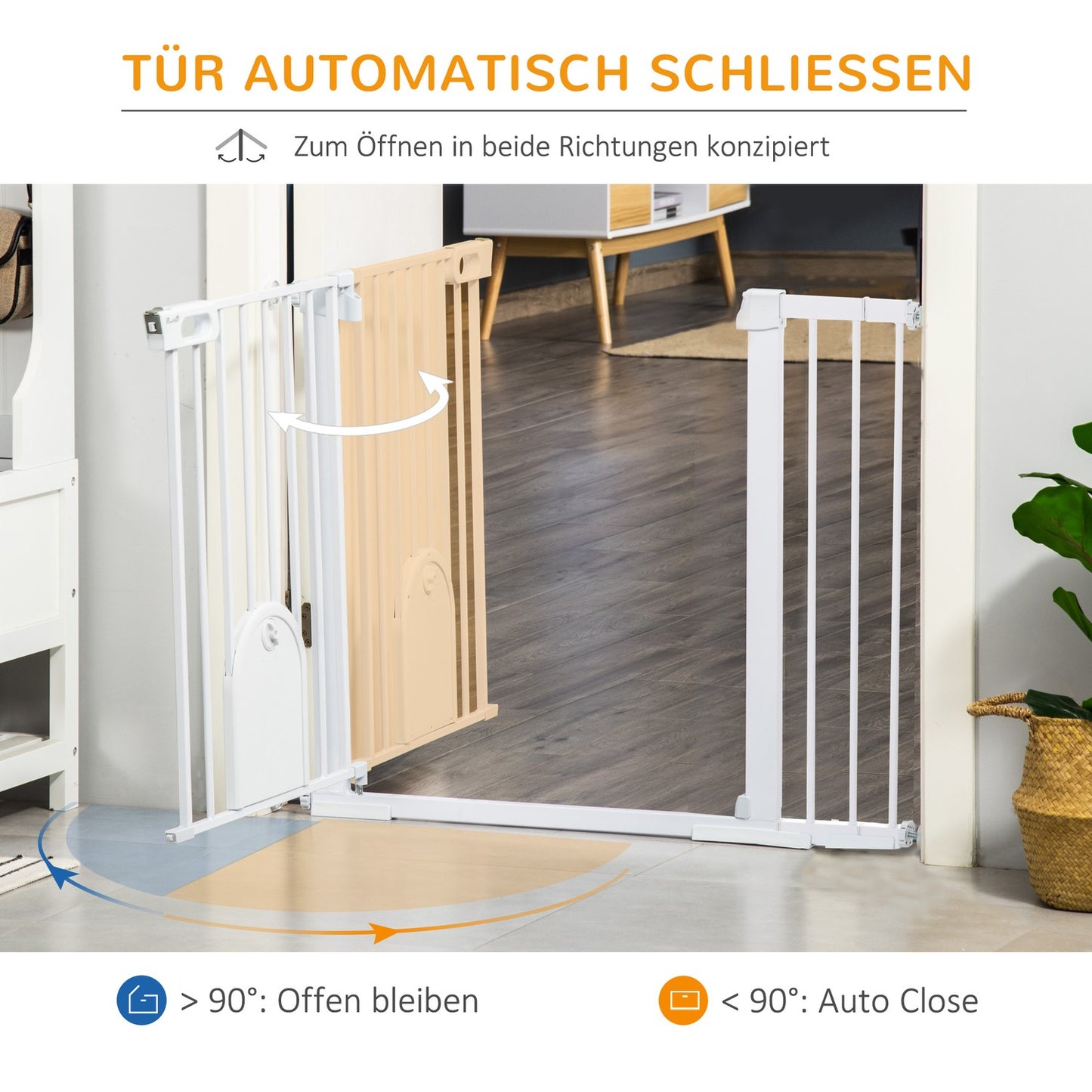 White metal stair gate, 75-131cm, secure clamp