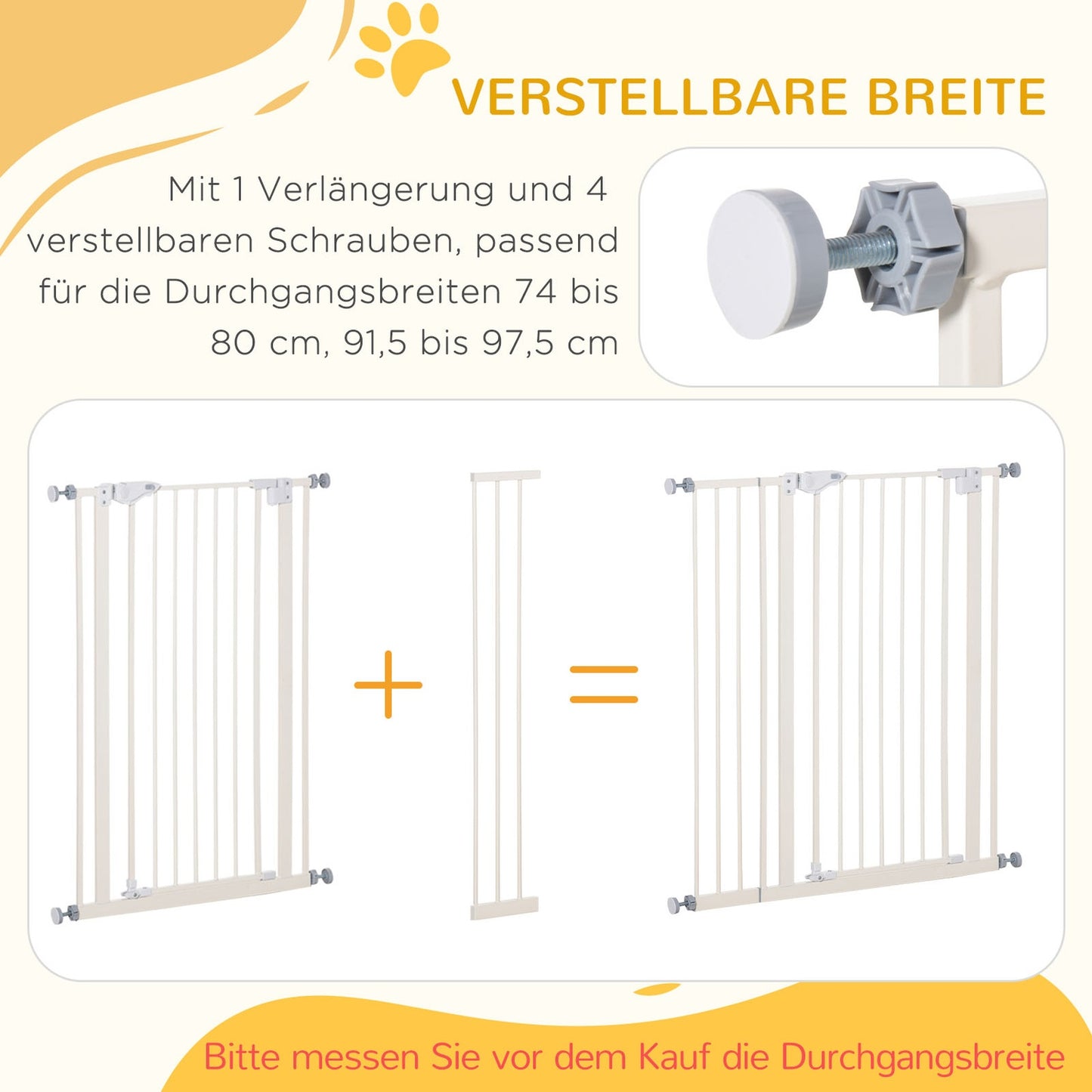 Adjustable Pet Safety Gate, No Drill, Double Lock, 97.5-104.1 cm