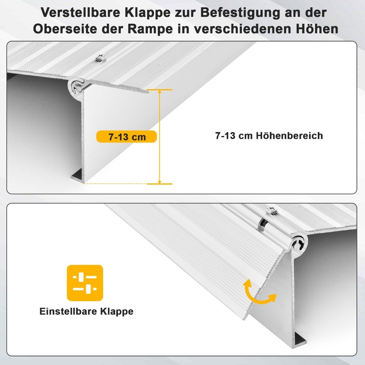 Door sill ramp 13 cm high entry ramp with adjustable aluminum frame non-slip access ramp