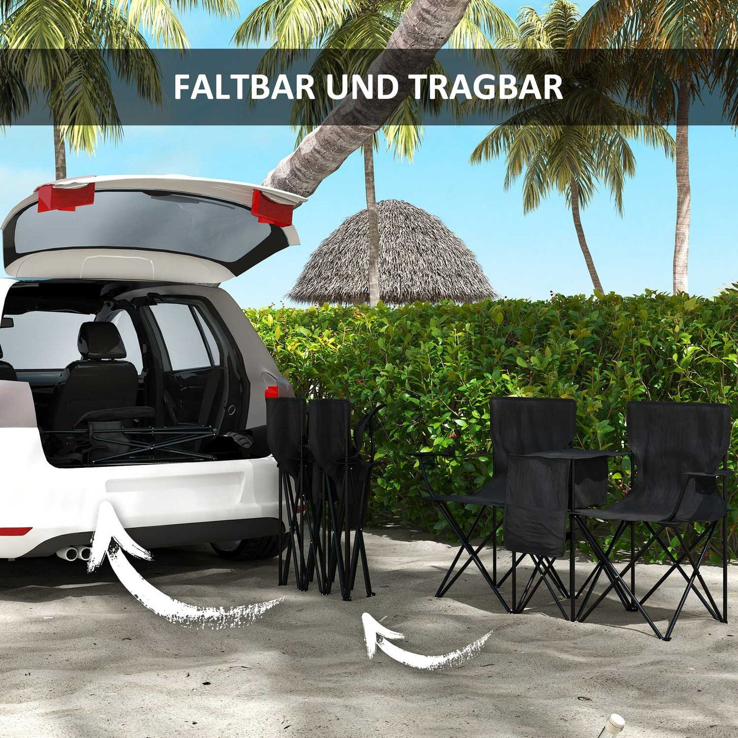 Double camping chair with table, cup holder, black