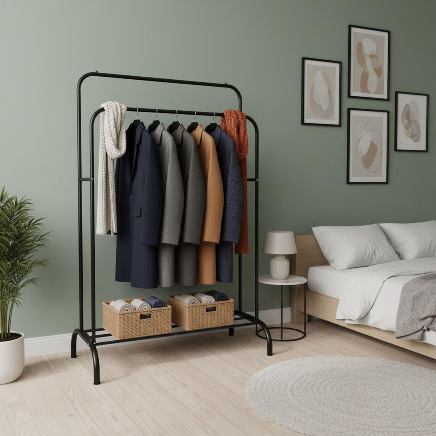 Double Clothes Rail with Shelf – Metal, Freestanding