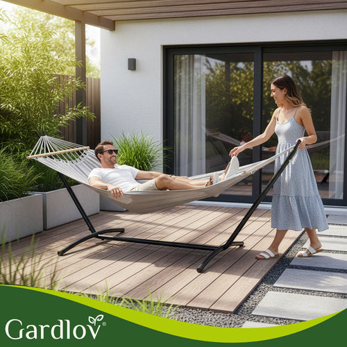 Double Garden Hammock with Frame, 200x150cm, 250kg Capacity