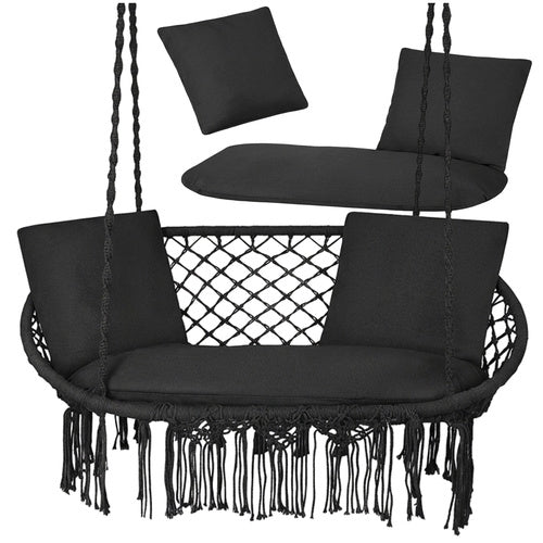 Double Garden Swing Cushion Set, Black, Polyester-Cotton