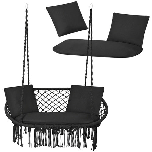 Double Garden Swing Cushion Set, Black, Polyester-Cotton