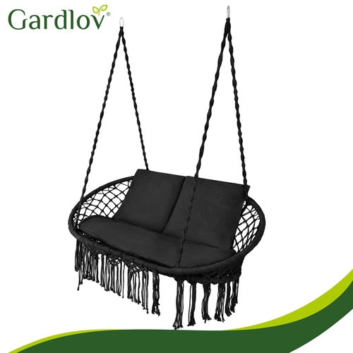 Double Garden Swing Cushion Set, Black, Polyester-Cotton