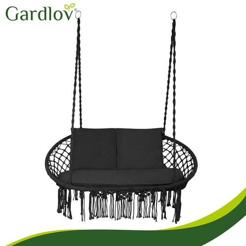 Double Garden Swing Cushion Set, Black, Polyester-Cotton