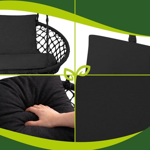 Double Garden Swing Cushion Set, Black, Polyester-Cotton
