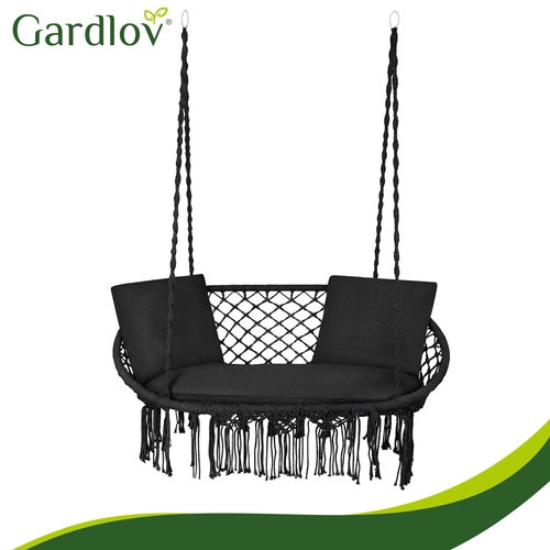 Double Garden Swing Cushion Set, Black, Polyester-Cotton