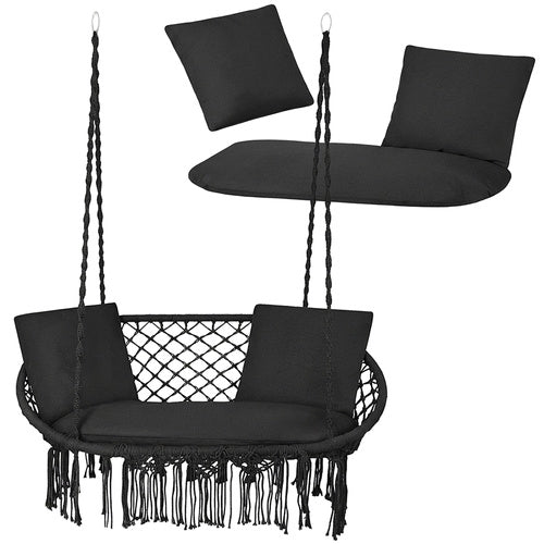 Double Garden Swing Cushion Set, Black, Polyester-Cotton