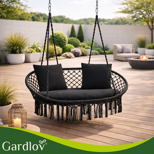 Double Garden Swing Cushion Set, Black, Polyester-Cotton