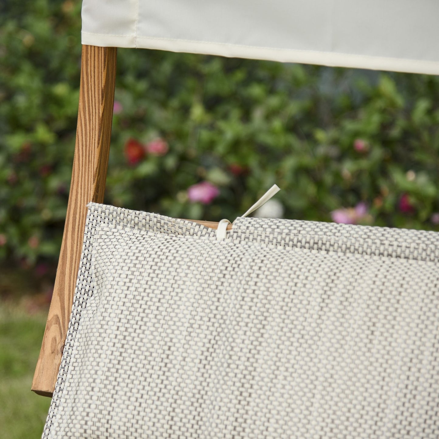Outdoor rocking sun lounger with larch roof, grey/white