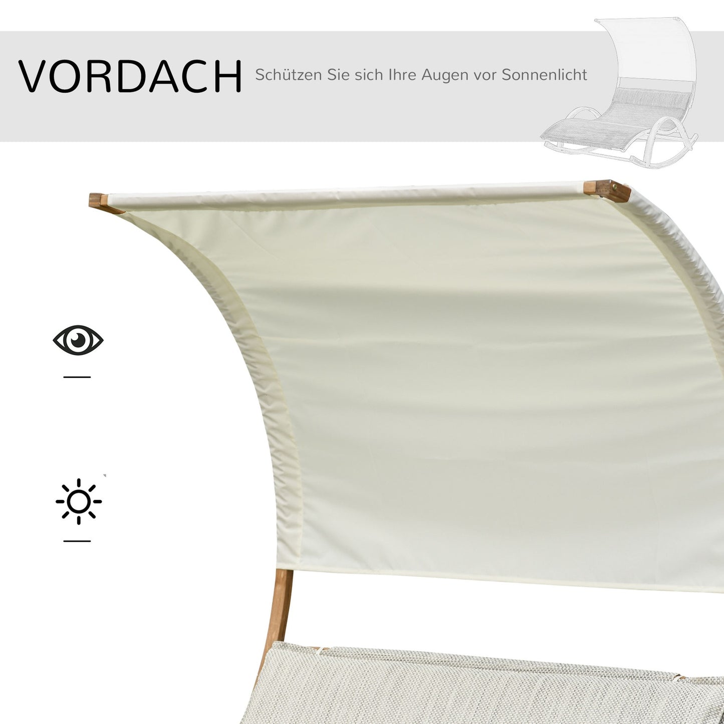 Outdoor rocking sun lounger with larch roof, grey/white