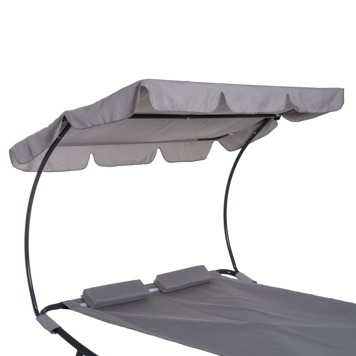 Double sun lounger in gray steel with rollable roof, 200x170x134cm