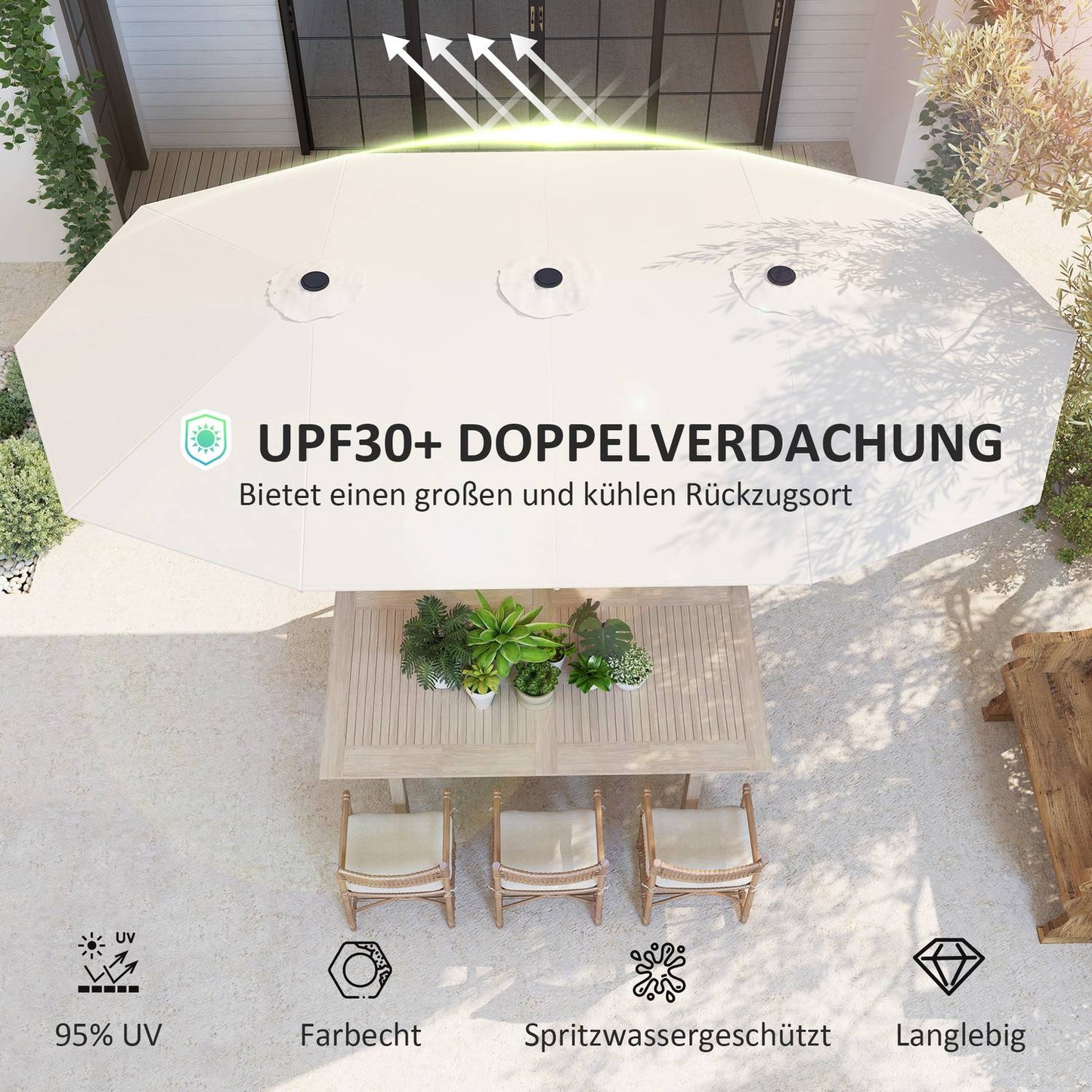 Double Oval Parasol 436x260 cm, UV protection, Beige