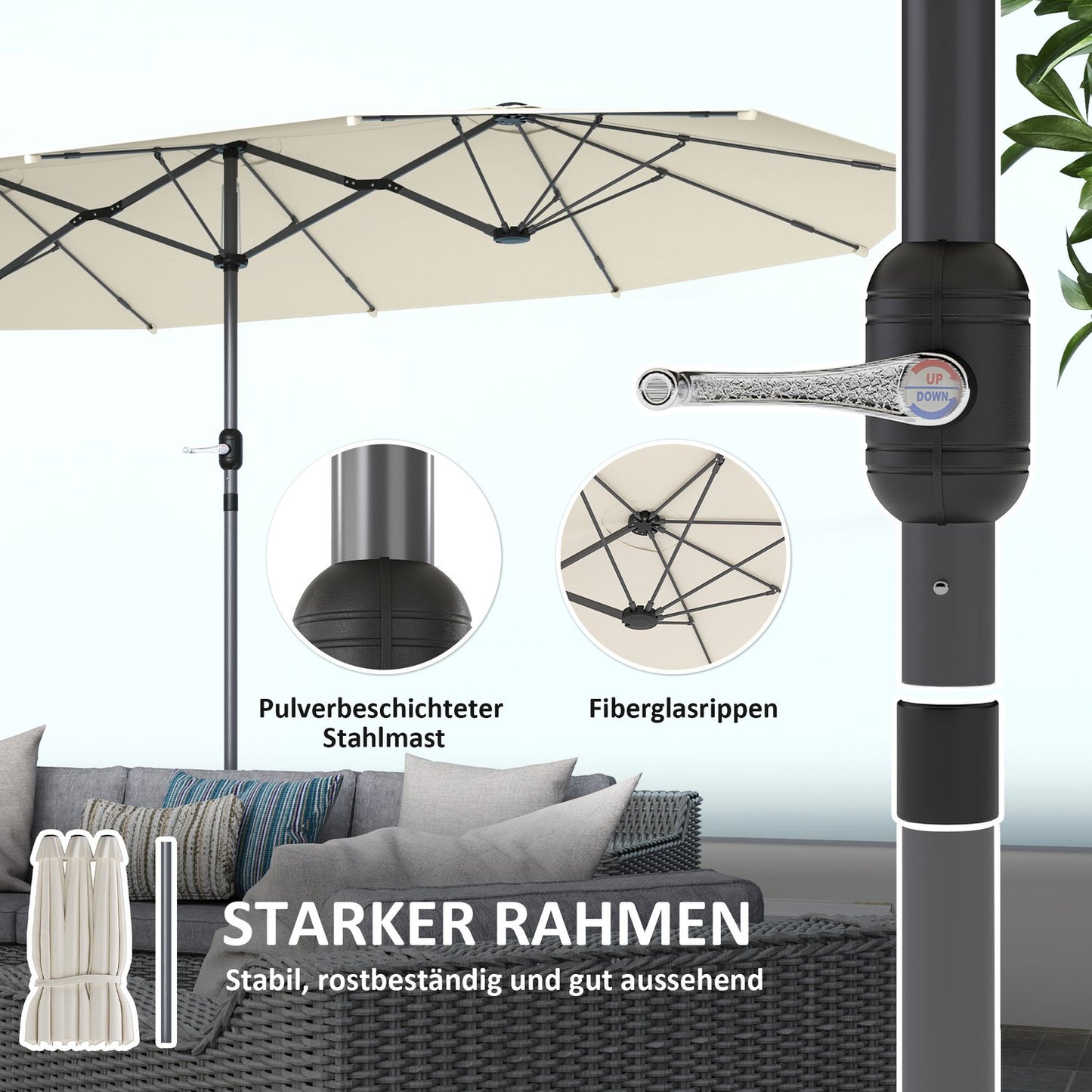 Double Oval Parasol 436x260 cm, UV protection, Beige