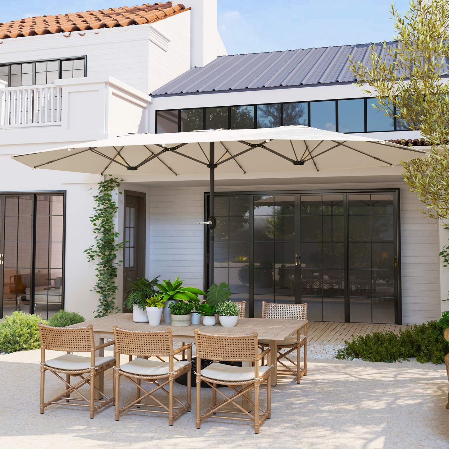 Double Oval Parasol 436x260 cm, UV protection, Beige