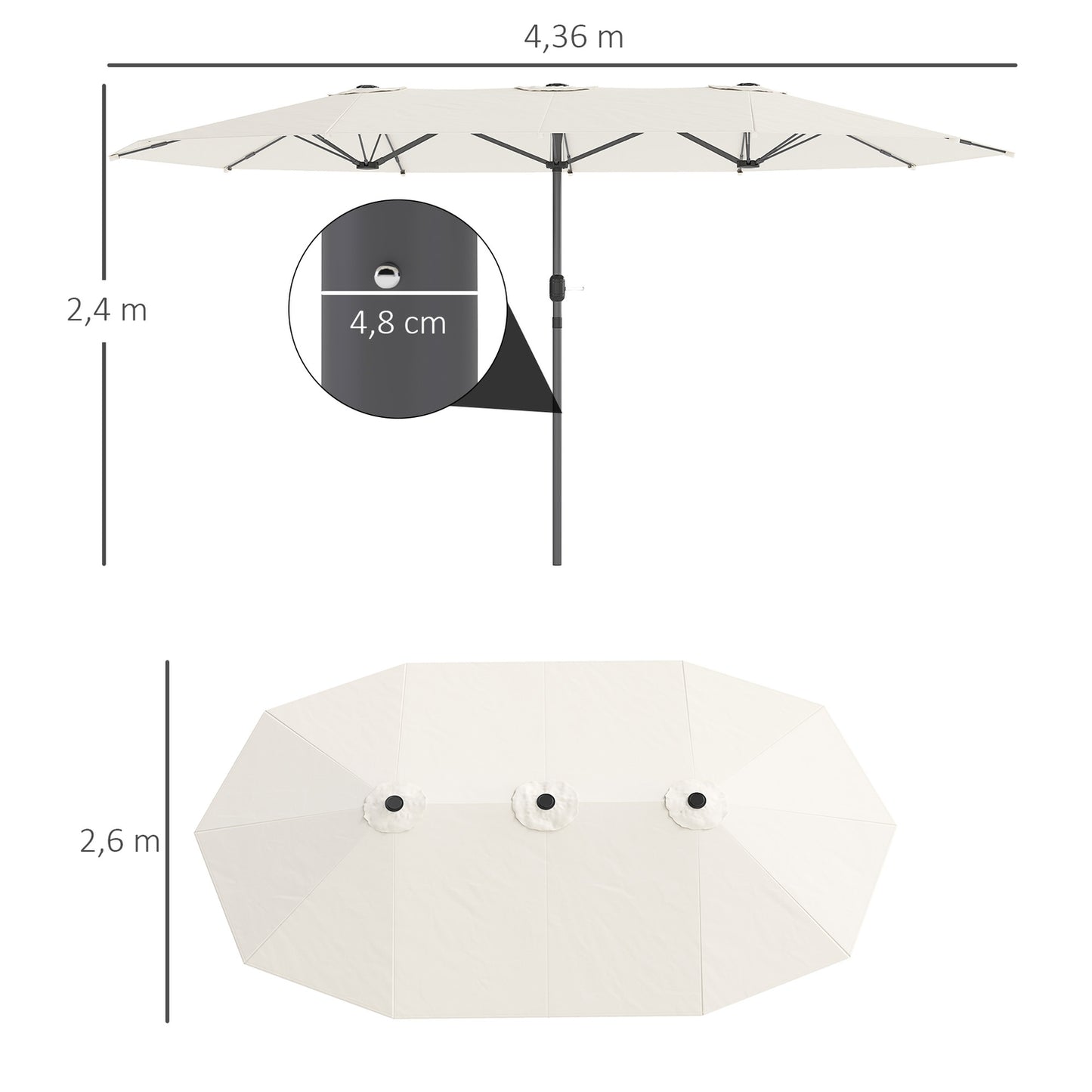 Double Oval Parasol 436x260 cm, UV protection, Beige