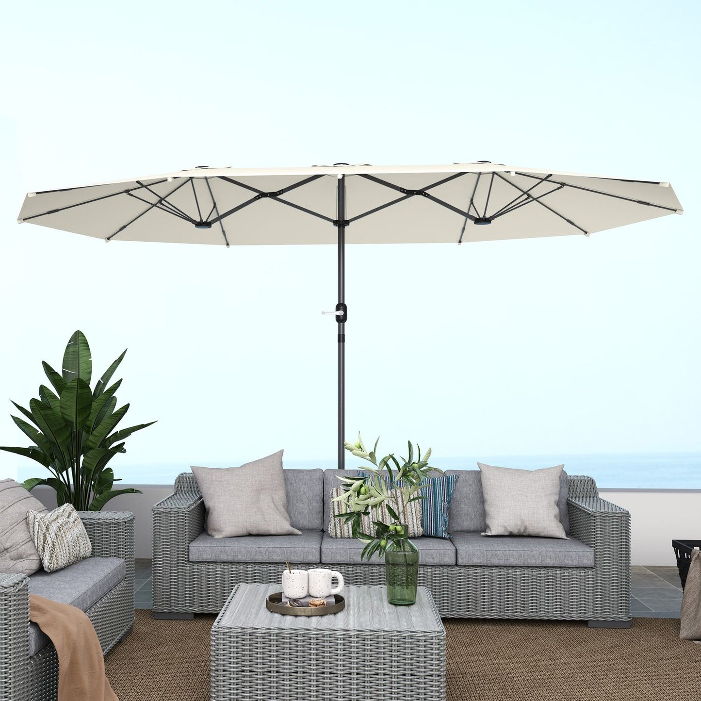 Double Oval Parasol 436x260 cm, UV protection, Beige